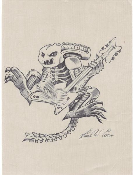 Alien playing openning guitar riff to Guns N' Roses Sweet Child of Mine.