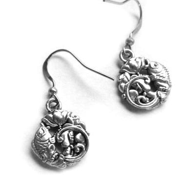 Koi Fish lotus flower Zen earrings with fish flower charms