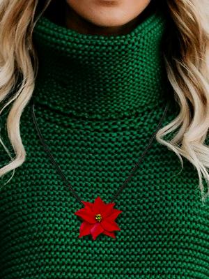 Red Poinsettia Necklace Pendant Red Poinsettia Necklace Pendant