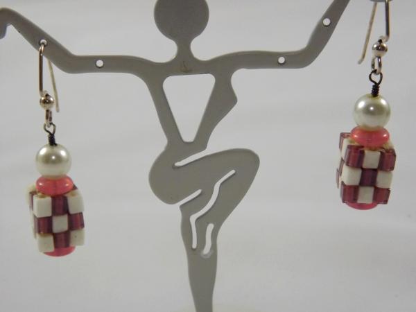 E-99 Pink & White Cube Earrings