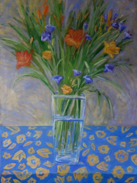 Flowers on Blue Cloth