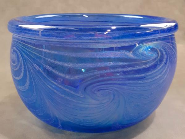 #10262624 Bowl blue wave Iridised 3.75''HX6.25''W $90.00