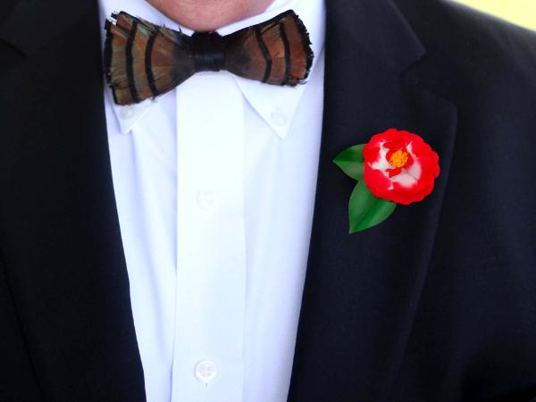 Variegated Red Camellia Boutonniere
