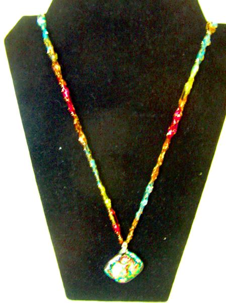 Rainbow Dichroic Pendant with Crocheted Chain