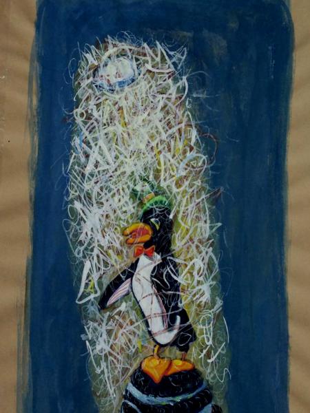 Dapper Penguin Seranades the Moonlight