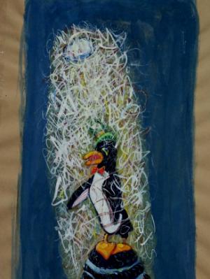Dapper Penguin Seranades the Moonlight