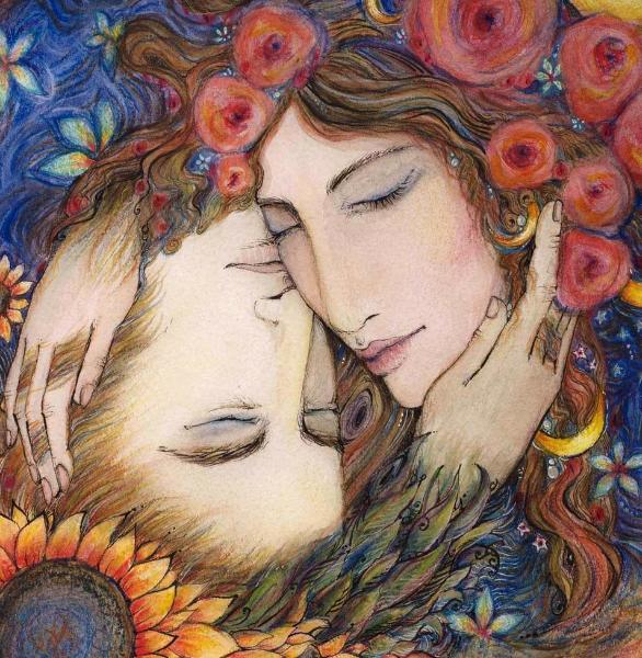 Lovers Sun and Moon Original Painting watercolors pastel Sun Moon romantic  Art
