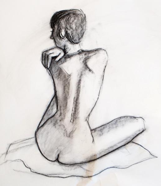 Female Nude, Seated, Rear View