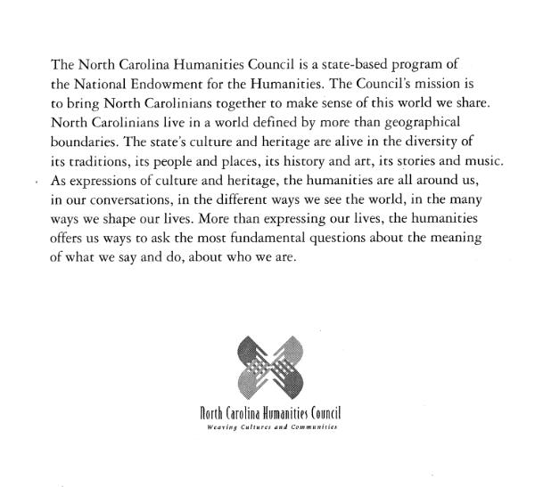 Thank you North Carolina Humanities Council!!