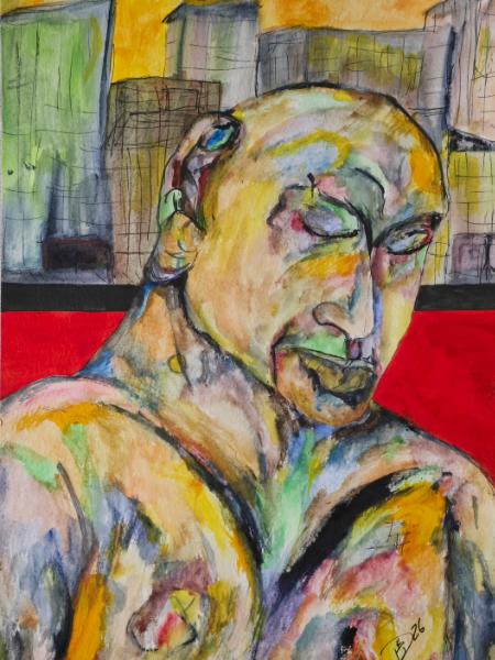 Discontented by those who are exploiting his country.  © 2026, By Duane Kirby Jensen 9 x 12 watercolor, ink, and pen on watercol