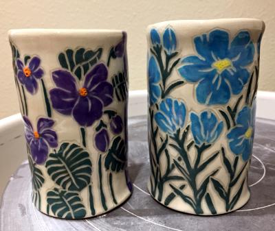 Purple and Blue Flower Vases/Tumbler [Front and Back]
