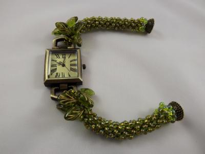 W-1 Watch with Olive Green Crocheted Rope Band