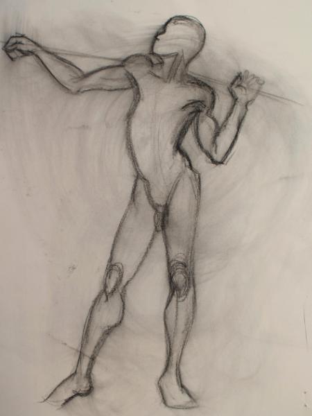 Nude Male Gesture (pole on shoulders)