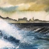 Crashing waves at Vazon, watercolour, 30cm x 25cm.