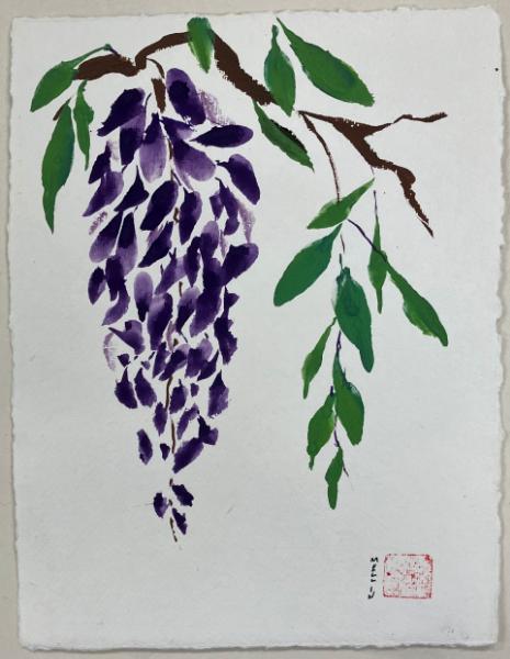 Wisteria and leaves on Nujabi paper