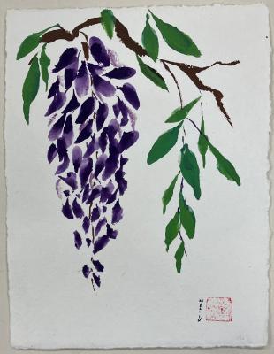 Wisteria and leaves on Nujabi paper