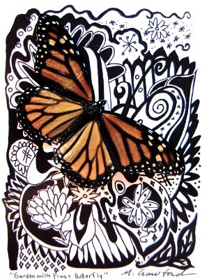 Ink Drawing with Found Butterfly