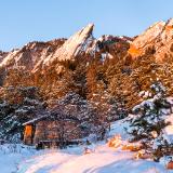 Chautauqua Picnic Shelter below Snow Covered Flatirons