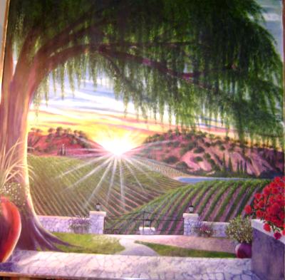 Sunrise at R & R Vineyard ~ Oil ~ 40X40 ~ private collection ~ prints are available