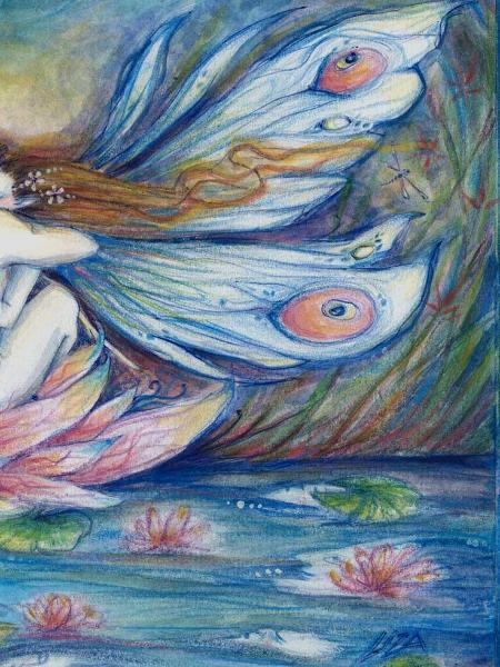 The Lillypond Original Fairy Lovers Painting in Watercolors