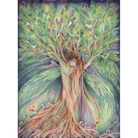 Tree Spirit Love art print from an original painting of lovers by Liza Paizis