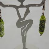 E-61 Shades of Green Bead Tube Earrings