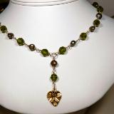 Olive Swarovski Crystals with gold leaf Y-necklace