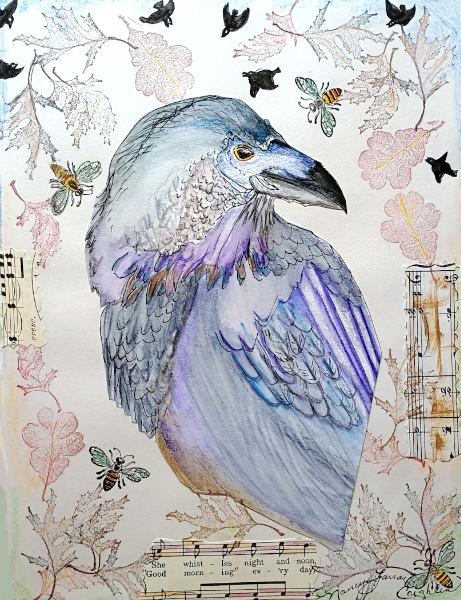 Raven, she whistles night and noon