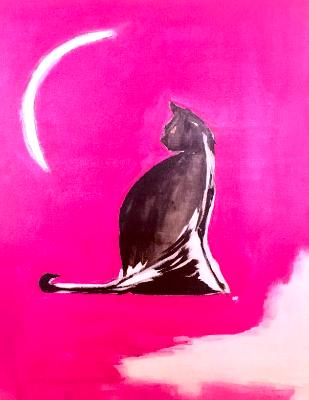 Cat looking at Crescent Moon Cat looking at Crescent Moon