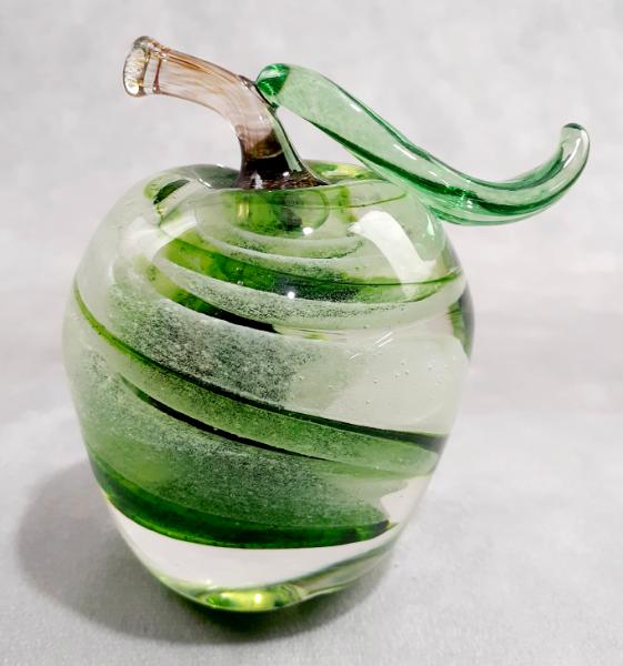 #11152505 Green swirl Apple with stem and leaf Glows in the Dark 4''HX3.5''W $95.00