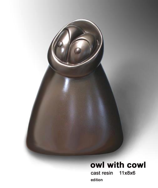 owl with cowl | cast resin | 11" tall