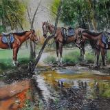 Horses in the forest, 38xm x 56cm, 2022