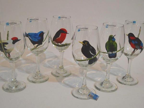 set of handpainted glasses: BIRDS OF THE AMAZON