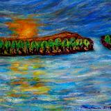 Sunset over palm-fringed isle
