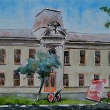 Plein air watercolor painting of the Museum Judetean Antonescu, Giurgiu-ROMANIA,, 28cm x 38cm, 2018