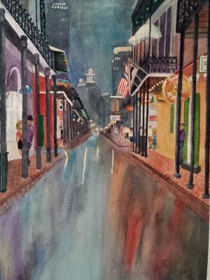 A Rainy Day on Bourbon St. ~ Watercolor ~ 24X30 A Rainy Day on Bourbon St. ~ Watercolor ~ 24X30