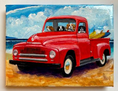FOUR CAVALIER KING CHARLES SPANIELS DRIVE TO THE BEACH FOUR CAVALIER KING CHARLES SPANIELS DRIVE TO THE BEACH