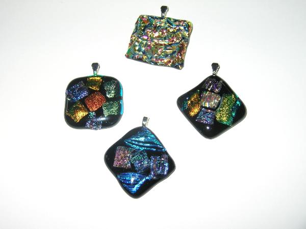 Multiple Dichroic Glass on on Black Pendants