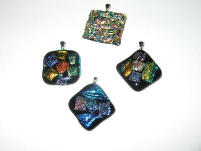 Multiple Dichroic Glass on on Black Pendants