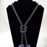 N-72 Matte AB Slate Blue Crocheted Tassel Rope Necklace