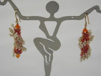 E-3 Orange & Ivory Ruffle Earrings E-3 Orange & Ivory Ruffle Earrings