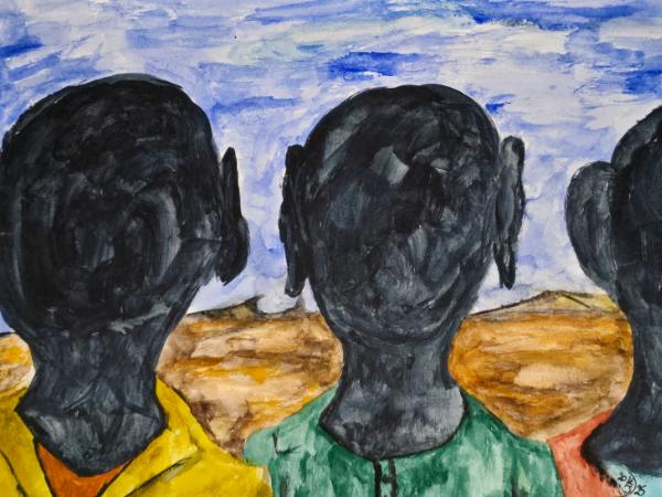 On a blue Monday, three shadow individuals stand on the edge of no where, while contemplating their lost identity. 