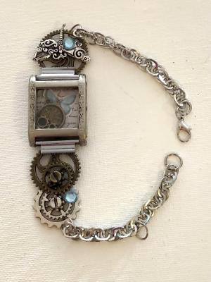 Repurposed Vintage Watch Locket Bracelet, Spring Time 