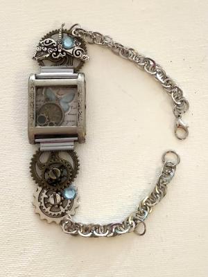 Repurposed Vintage Watch Locket Bracelet, Spring Time Repurposed Vintage Watch Locket Bracelet, Spring Time