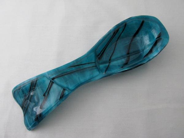 SR12104 - Peacock Blue/White Streaky with Black Streamers Large Spoon Rest