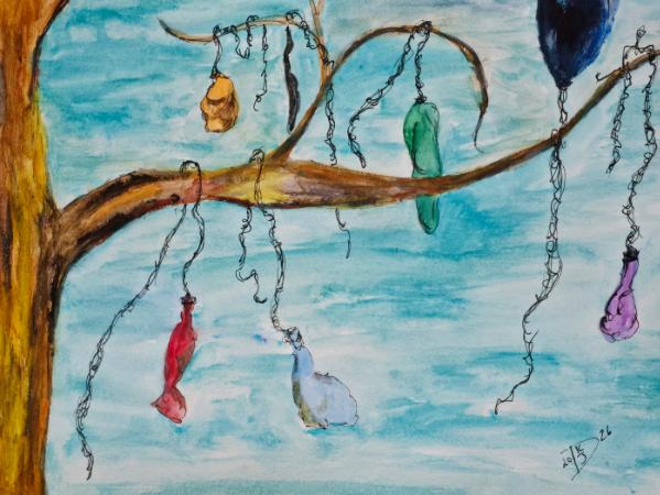 Where balloons go after they deflate, after their human keepers have become blood and dust.  