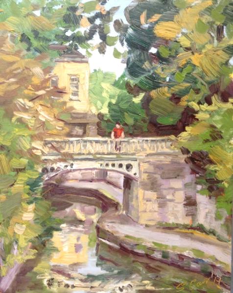 The Canal in Sidney Garden's, Bath, 10x8 ins, oils on board.