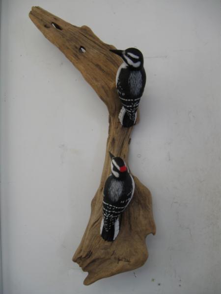 Pair Life size Hairy Woodpeckers