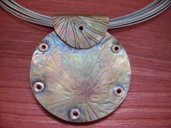 14-071 Copper, Sterling and Tilapia Leather Pendant