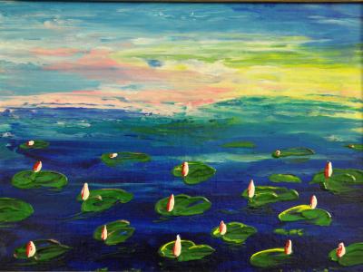 Water Lilies 9 x 12 Acrylic on Canvas board Embellished prints available 